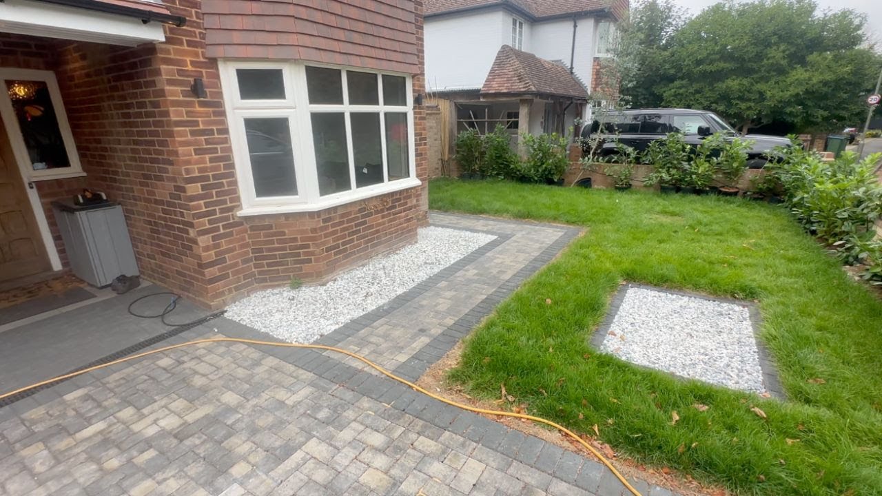 Professional patio paving installation in progress
